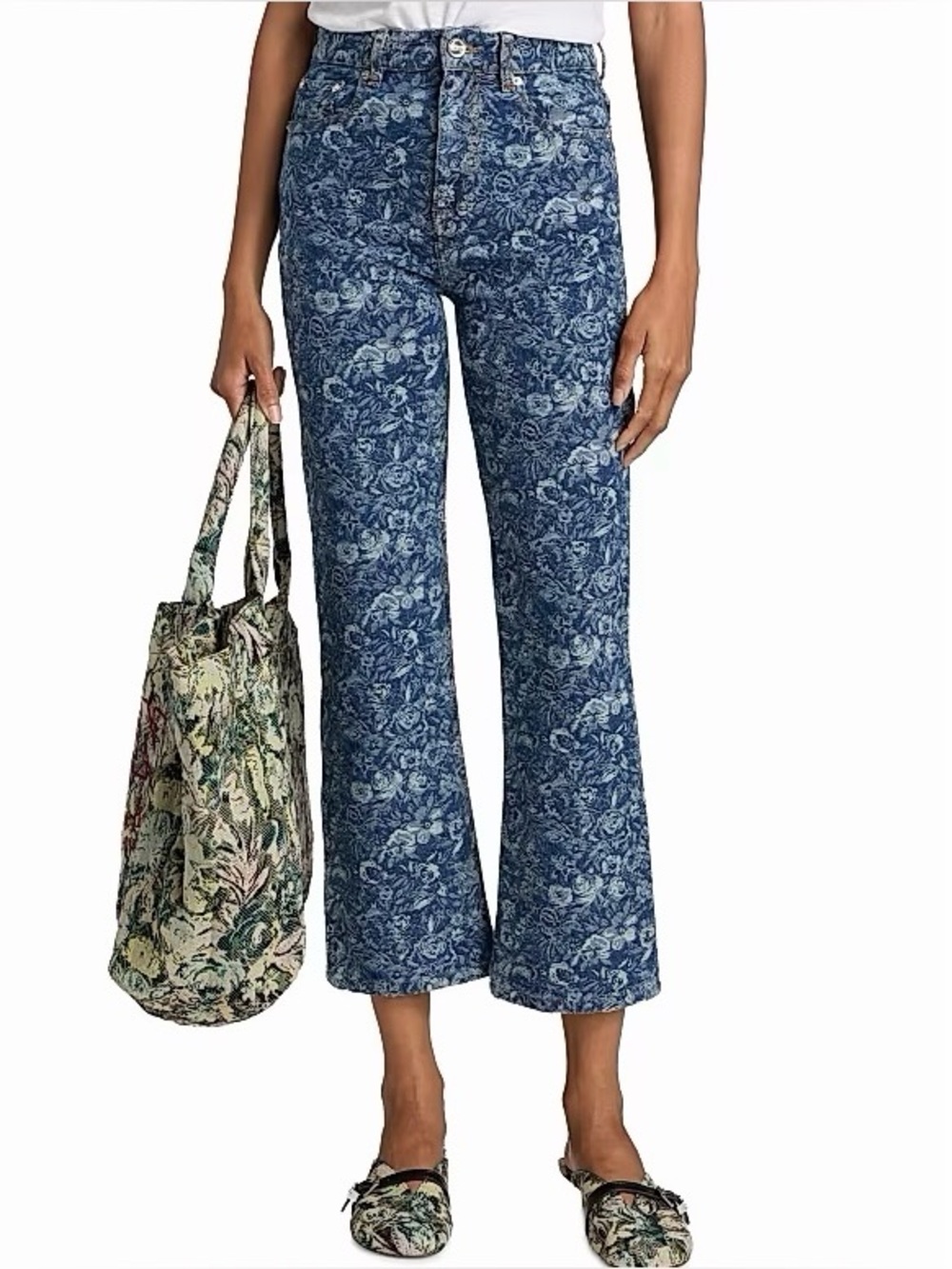 Ganni Betzy Tapestry Floral Crop Jeans